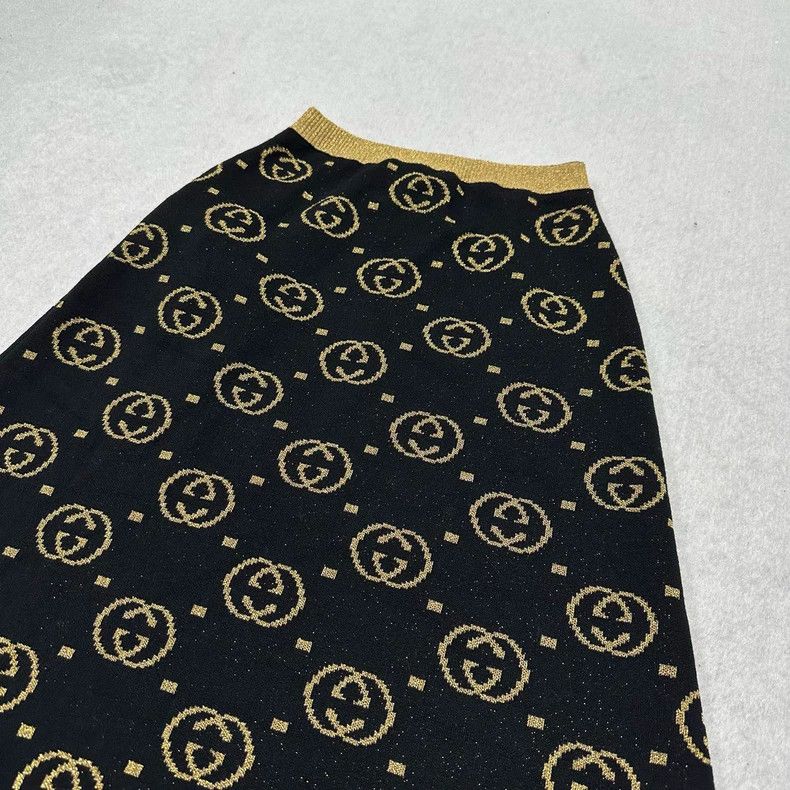 Gucci Gucci Full Print Black Gold Knit Skirt Size 22" - 5 Thumbnail