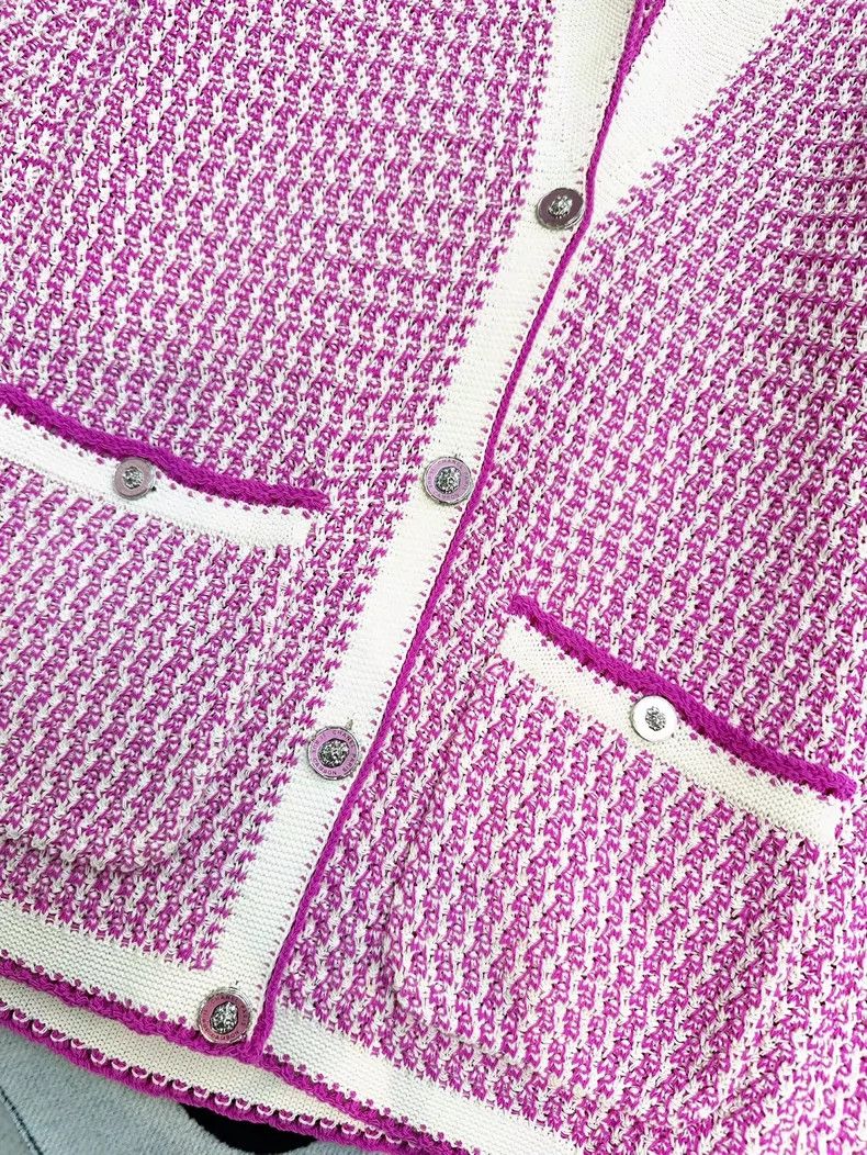Chanel Chanel Pink and White Knit Cardigan Sweater Size S / US 4 / IT 40 - 2 Thumbnail