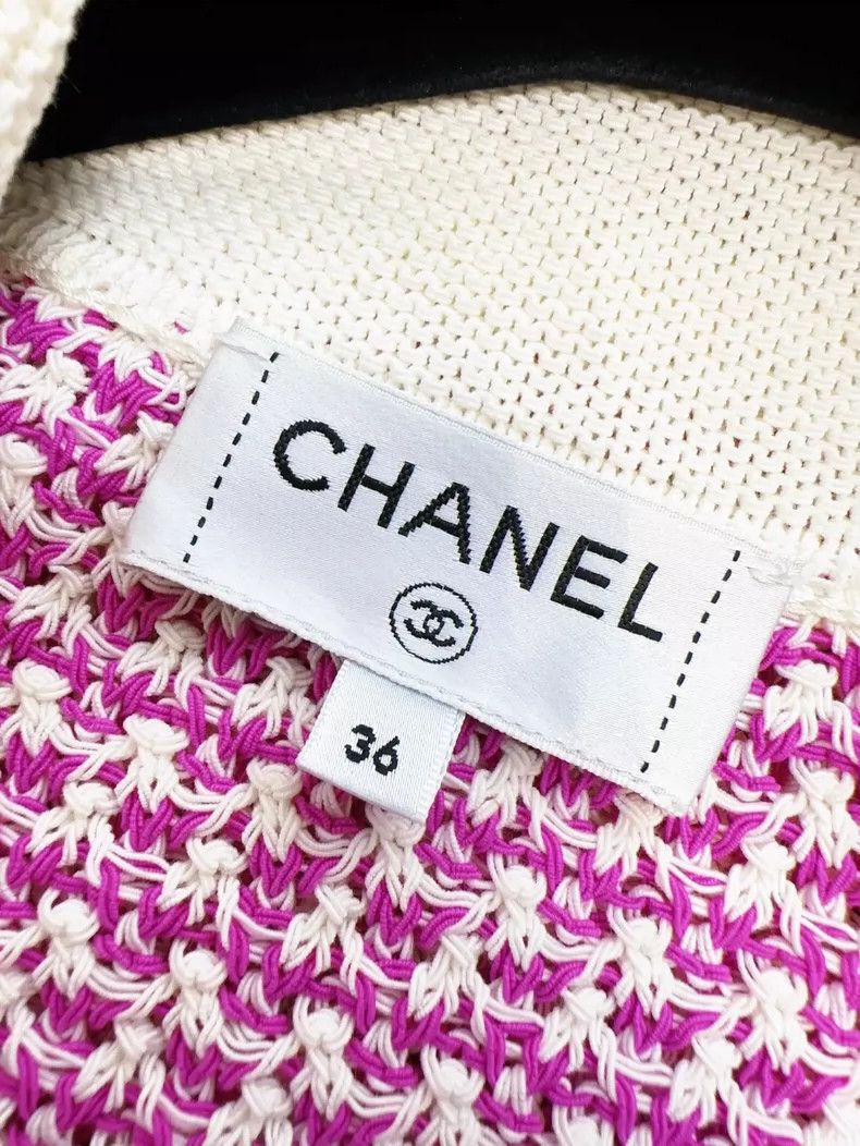 Chanel Chanel Pink and White Knit Cardigan Sweater Size S / US 4 / IT 40 - 5 Thumbnail