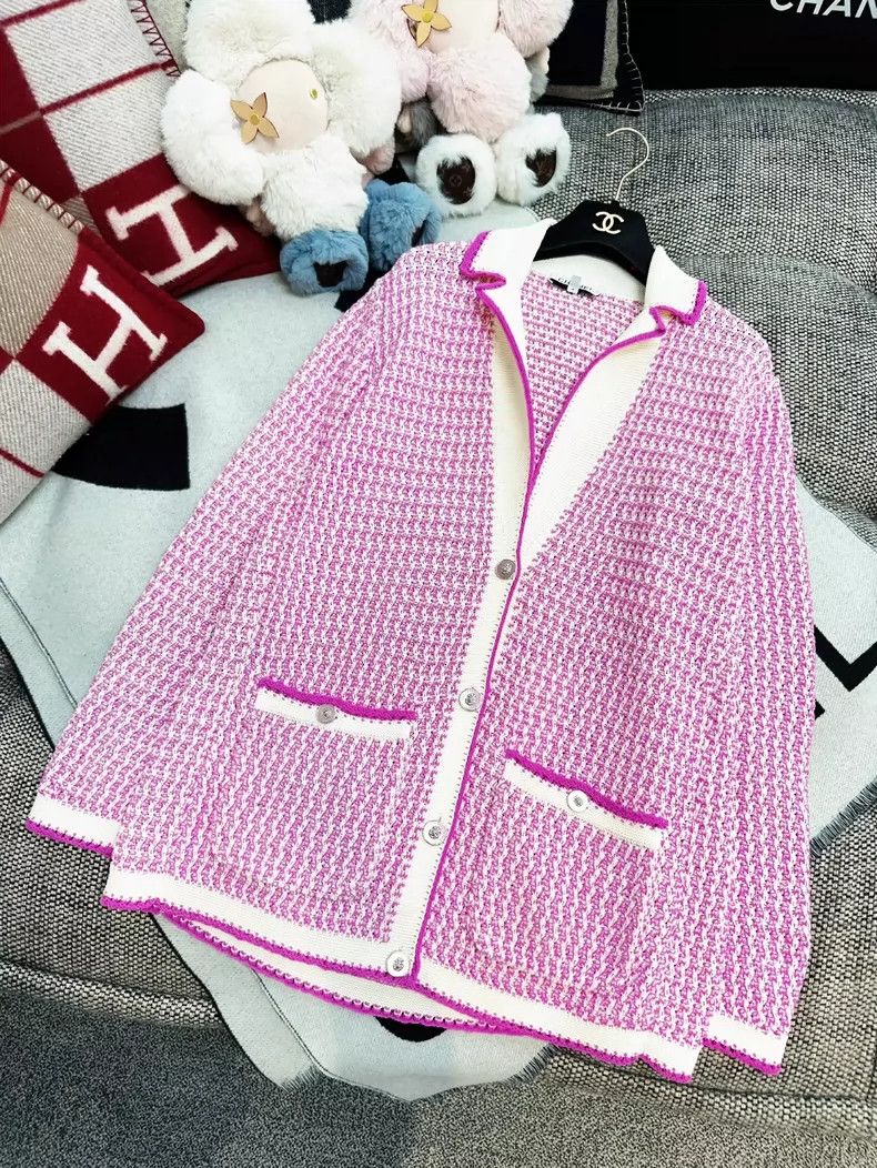 Chanel Chanel Pink and White Knit Cardigan Sweater Size S / US 4 / IT 40 - 8 Thumbnail