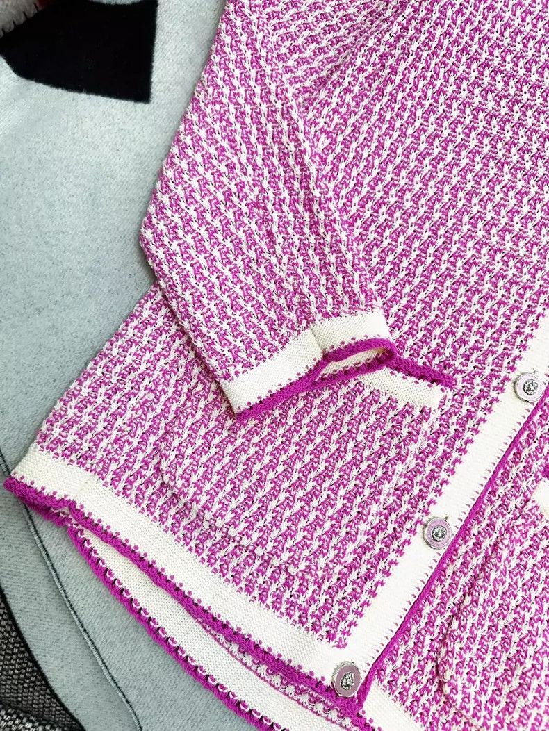 Chanel Chanel Pink and White Knit Cardigan Sweater Size S / US 4 / IT 40 - 3 Thumbnail