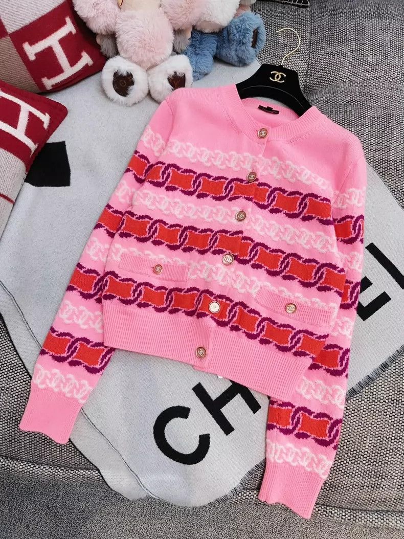 Chanel Chanel Pink Striped Knit Cardigan 23B Size S / US 4 / IT 40 - 7 Thumbnail