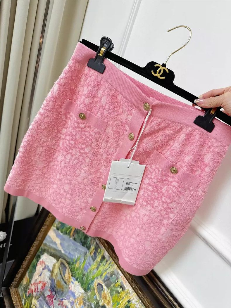 Pink Embossed Camellia Skirt by Chanel