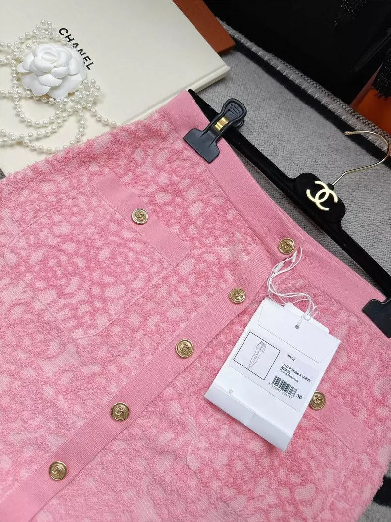 Pink Embossed Camellia Skirt by Chanel