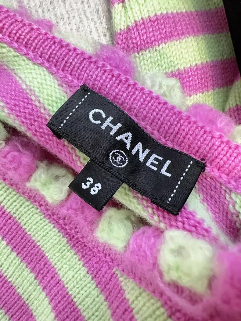 Chanel Chanel Striped Knit Cardigan in Pink Green Size M / US 6-8 / IT 42-44 - 5 Thumbnail