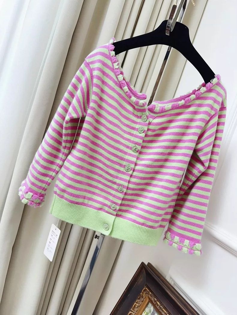 Chanel Chanel Striped Knit Cardigan in Pink Green Size M / US 6-8 / IT 42-44 - 2 Thumbnail