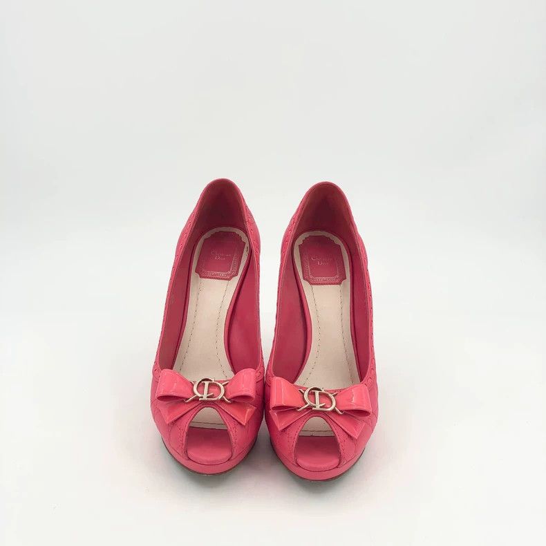 Dior Christian Dior Pink Bow Peep Toe Heels Size US 7 / IT 37 - 3 Thumbnail