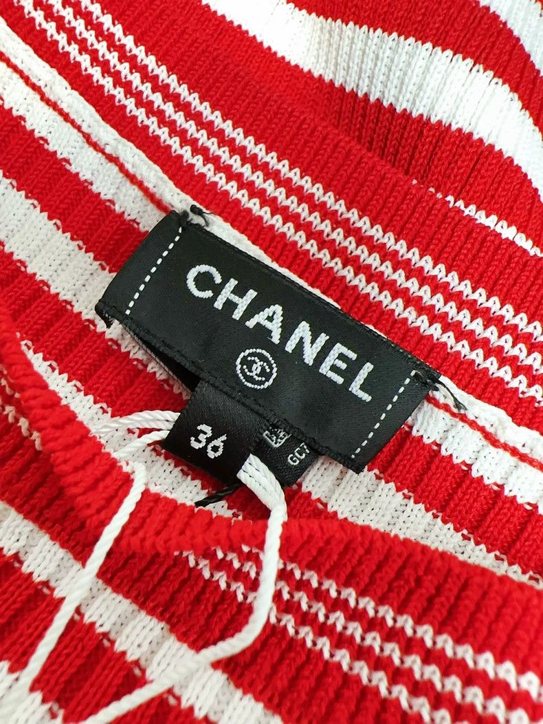 Chanel Chanel Red and White Striped Knit Top Size S / US 4 / IT 40 - 6 Thumbnail
