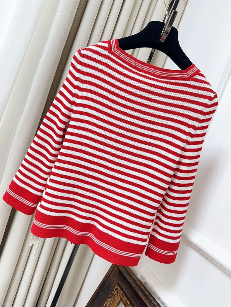 Chanel Chanel Red and White Striped Knit Top Size S / US 4 / IT 40 - 2 Thumbnail