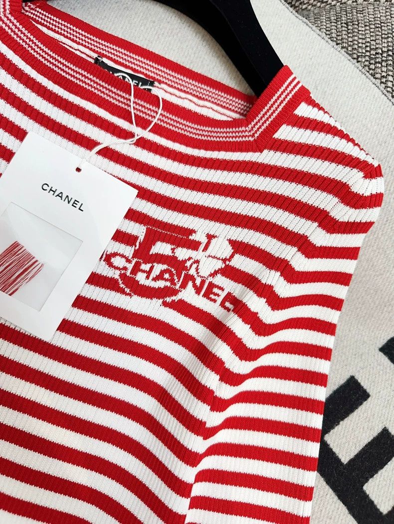 Chanel Chanel Red and White Striped Knit Top Size S / US 4 / IT 40 - 3 Thumbnail