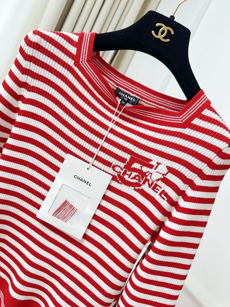 Chanel Chanel Red and White Striped Knit Top Size S / US 4 / IT 40 - 5 Thumbnail