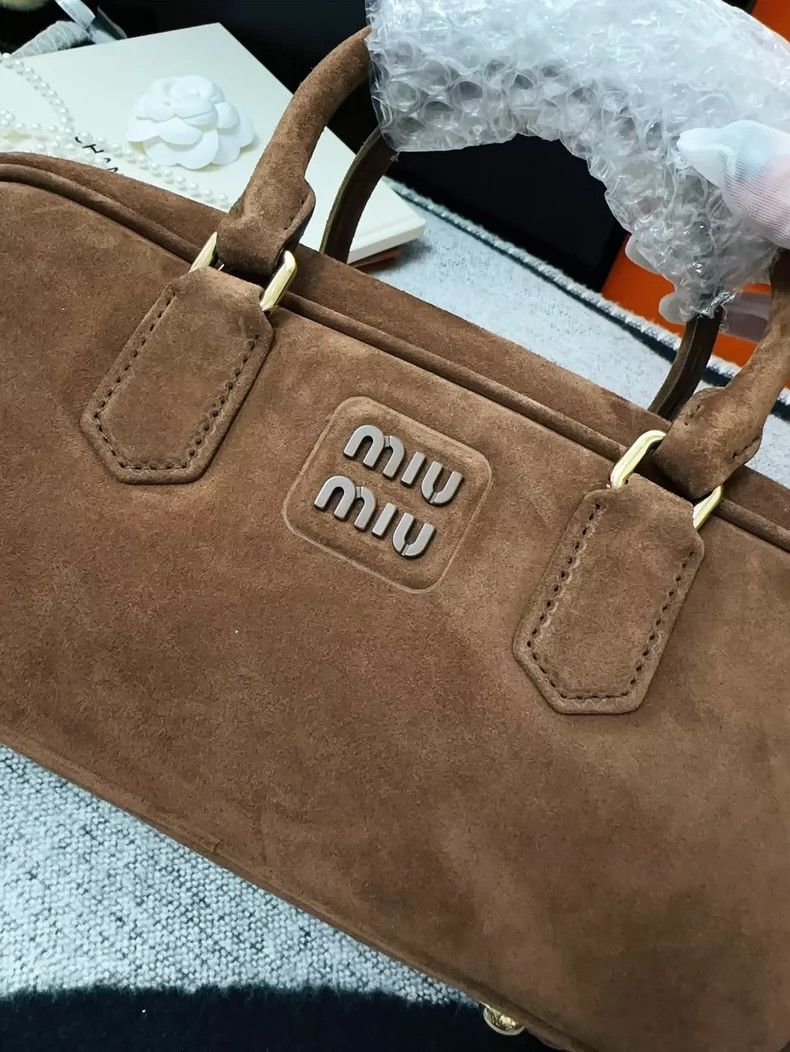 Miu Miu MiuMiu Arcadie Brown Suede Bowling Bag Size ONE SIZE - 3 Thumbnail