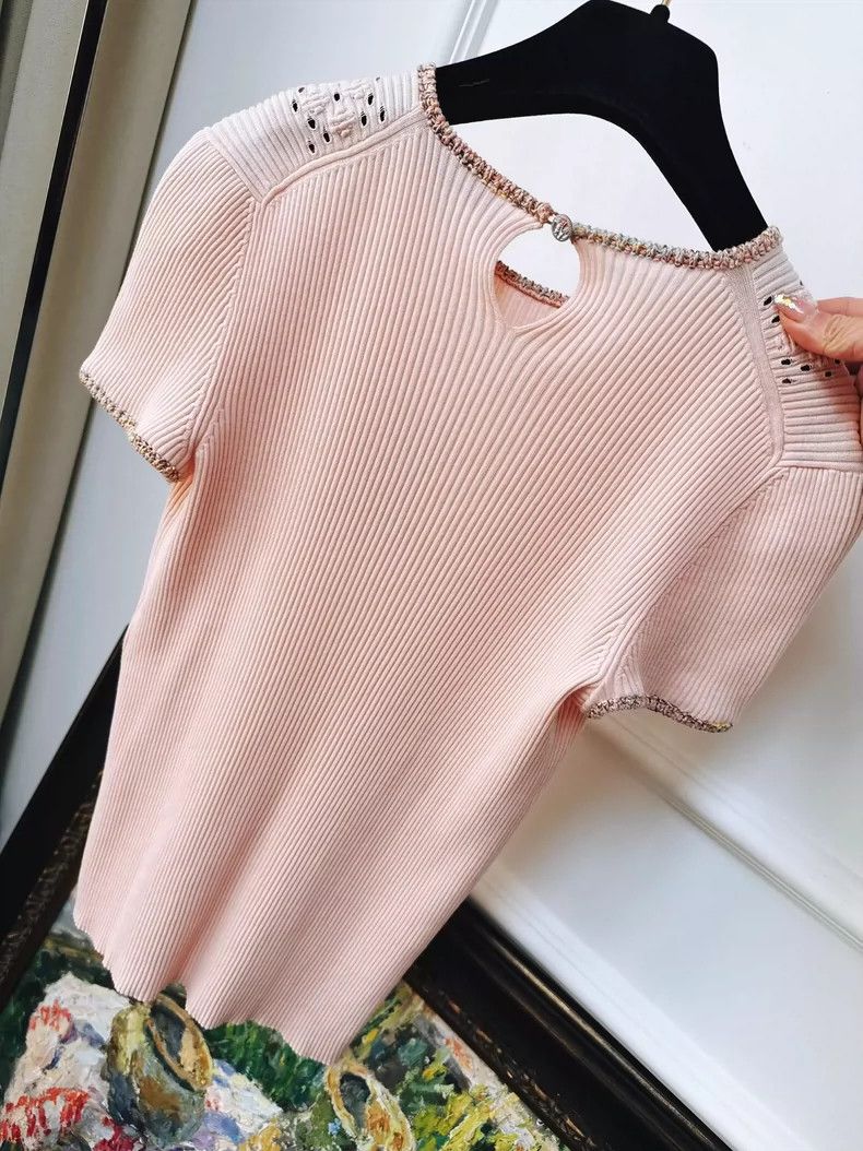 Chanel Chanel Pink Knit Short Sleeve Top Size S / US 4 / IT 40 - 2 Thumbnail