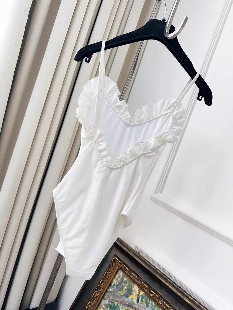 Chanel Chanel White Ruffle Logo Swimwear Bodysuit Size S / US 4 / IT 40 - 2 Thumbnail
