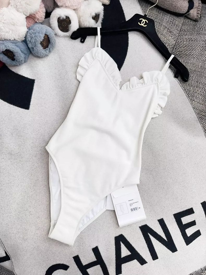 Chanel Chanel White Ruffle Logo Swimwear Bodysuit Size S / US 4 / IT 40 - 3 Thumbnail