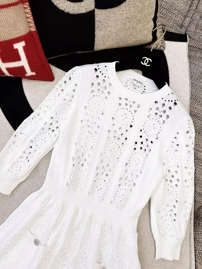 Chanel Chanel White Long Sleeve Knit Dress | Grailed