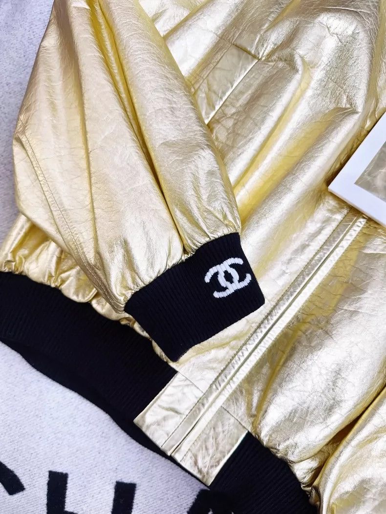 Chanel Chanel Gold Leather Jacket 23c Spring Collection Size M / US 6-8 / IT 42-44 - 3 Thumbnail
