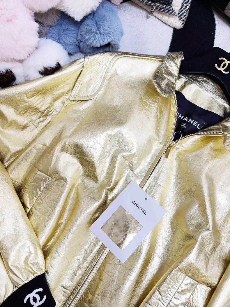 Chanel Chanel Gold Leather Jacket 23c Spring Collection Size M / US 6-8 / IT 42-44 - 4 Thumbnail