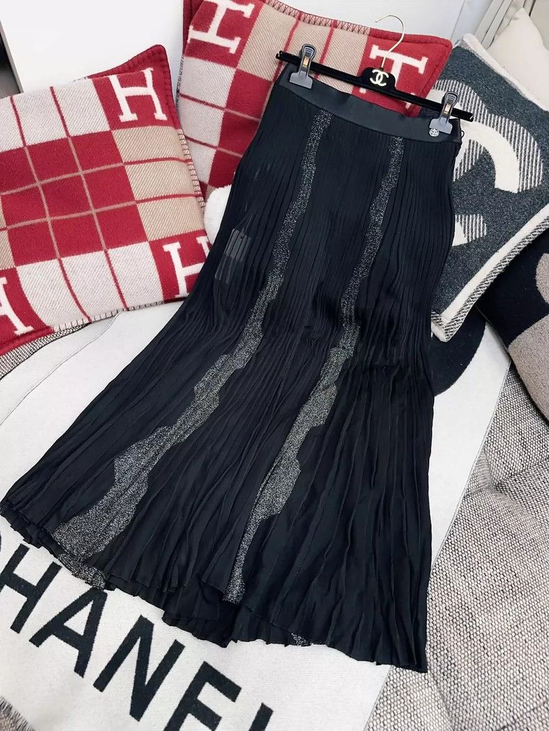 Chanel Chanel Black Pleated Knit Long Skirt Size 36" / US 14 / IT 50 - 3 Thumbnail