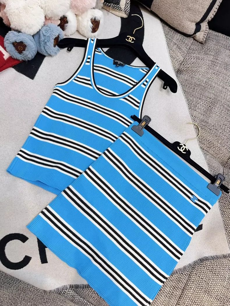 Chanel Chanel Blue Striped Knit Pencil Skirt Size 34" / US 12 / IT 48 - 7 Thumbnail