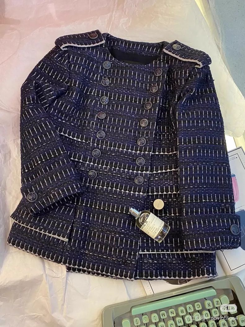 Chanel Chanel Navy Blue Woven Double-Breasted Jacket Size S / US 4 / IT 40 - 7 Thumbnail