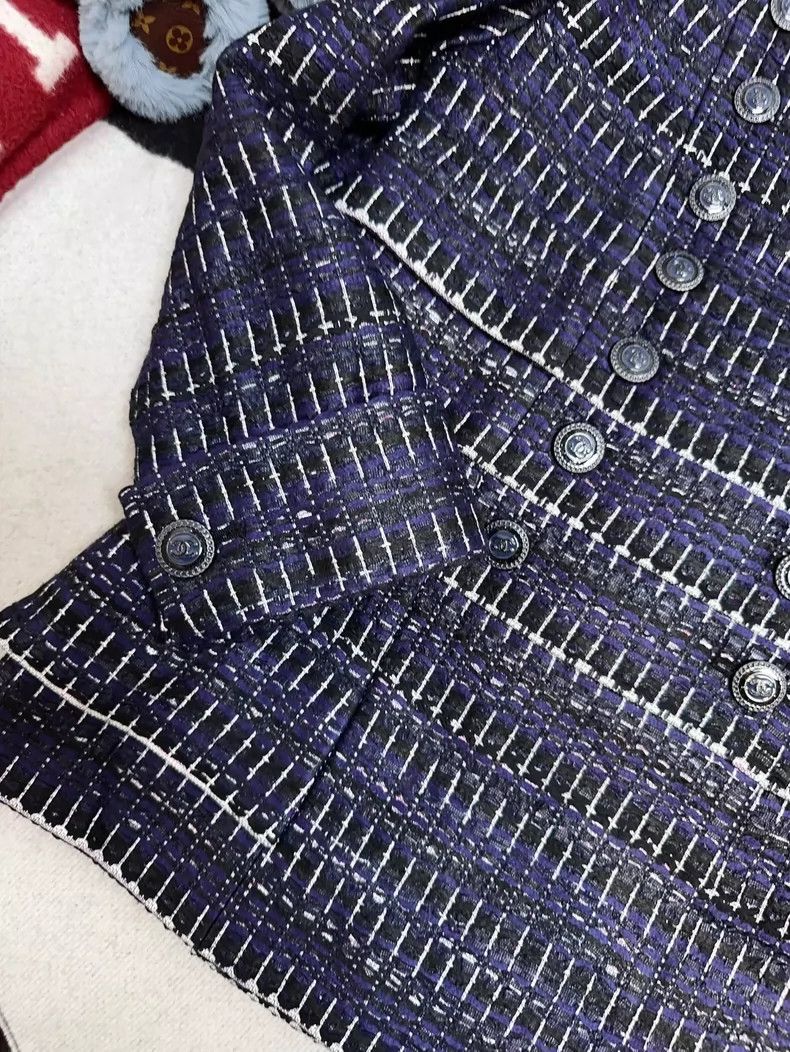Chanel Chanel Navy Blue Woven Double-Breasted Jacket Size S / US 4 / IT 40 - 2 Thumbnail