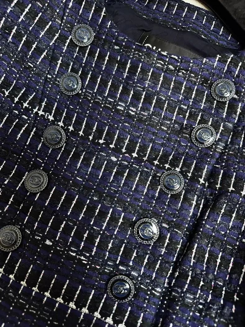 Chanel Chanel Navy Blue Woven Double-Breasted Jacket Size S / US 4 / IT 40 - 3 Thumbnail