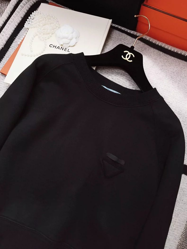 Prada Black Sweatshirt with Ostrich Feather Cuffs Size L / US 10 / IT 46 - 3 Thumbnail
