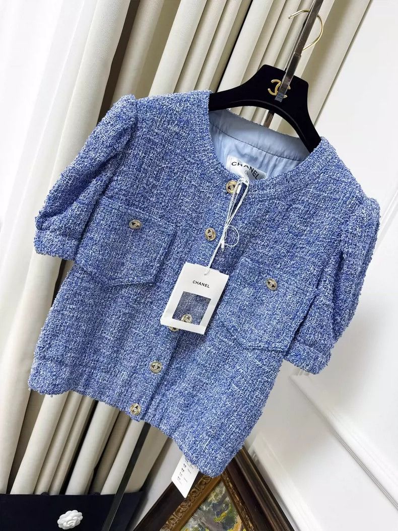 Chanel Chanel Blue Short Sleeve Jacket with Buttons Size S / US 4 / IT 40 - 7 Thumbnail