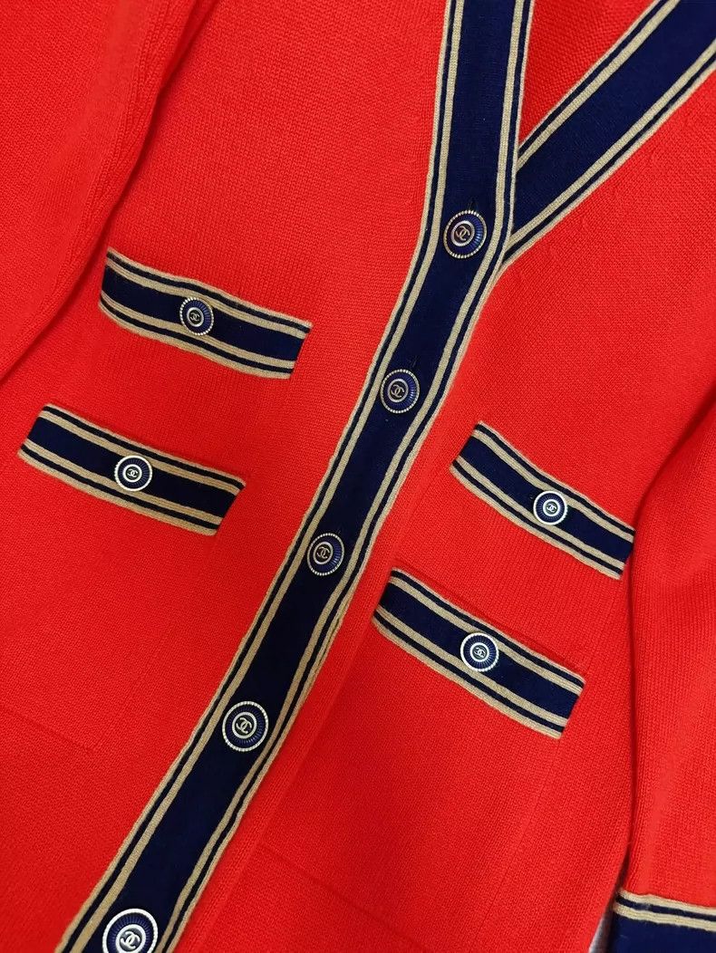 Chanel Chanel Red and Navy Long Cardigan Size M / US 6-8 / IT 42-44 - 4 Thumbnail