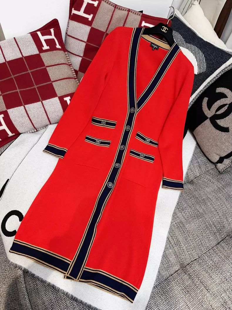 Chanel Chanel Red and Navy Long Cardigan Size M / US 6-8 / IT 42-44 - 3 Thumbnail