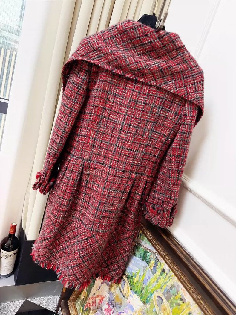Chanel Chanel Red Tweed Mid-Length Coat Outerwear Size L / US 10 / IT 46 - 2 Thumbnail