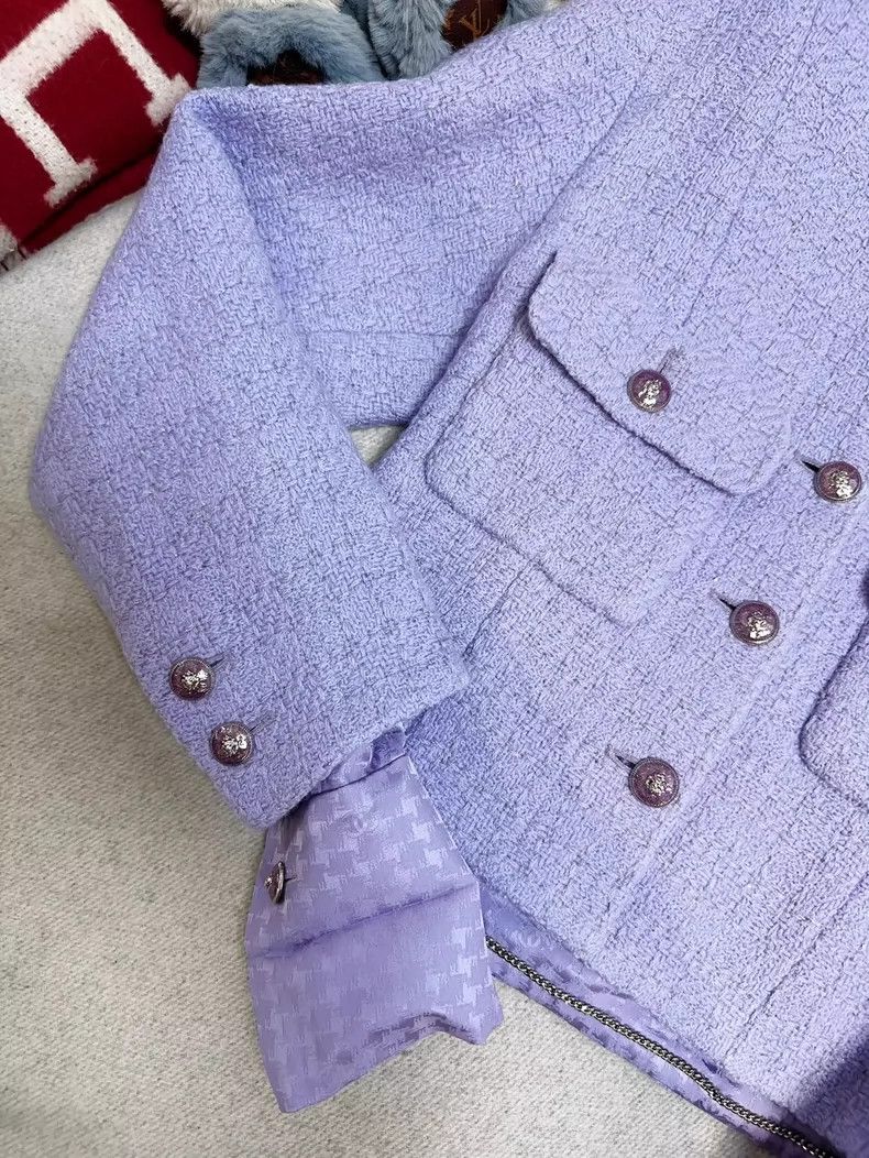 Chanel Chanel Purple Cropped V-Neck Jacket Size S / US 4 / IT 40 - 3 Thumbnail