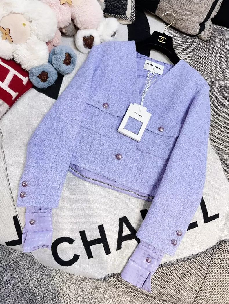 Chanel Chanel Purple Cropped V-Neck Jacket Size S / US 4 / IT 40 - 2 Thumbnail