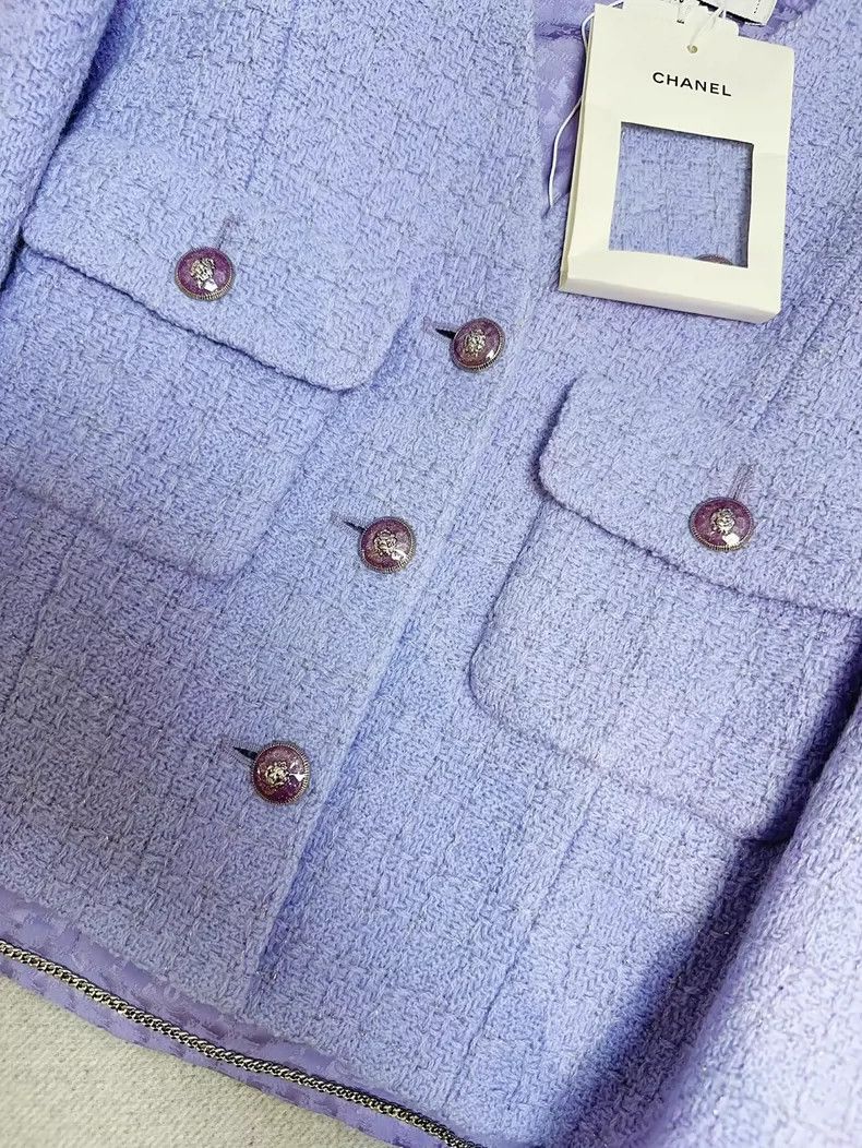Chanel Chanel Purple Cropped V-Neck Jacket Size S / US 4 / IT 40 - 6 Thumbnail