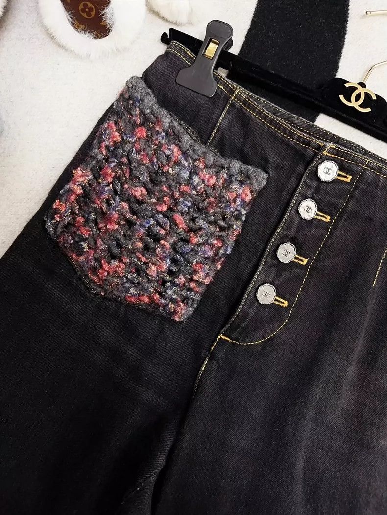 Chanel Chanel Black Wide-Leg Denim Pants with Pocket Size 38" / US 16 / IT 52 - 2 Thumbnail