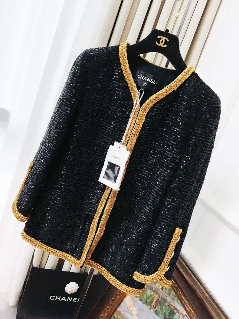 Chanel Chanel Black Sequined Woven Jacket with Gold Trim Size XS / US 0-2 / IT 36-38 - 6 Thumbnail