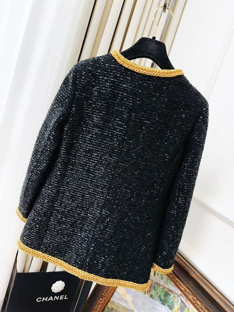 Chanel Chanel Black Sequined Woven Jacket with Gold Trim Size XS / US 0-2 / IT 36-38 - 7 Thumbnail