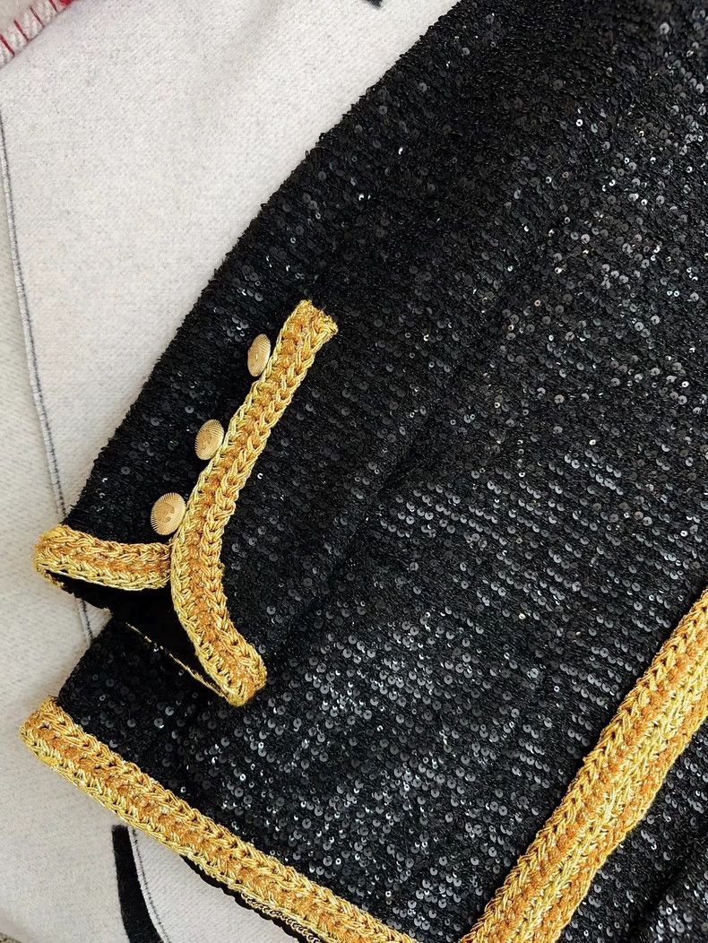 Chanel Chanel Black Sequined Woven Jacket with Gold Trim Size XS / US 0-2 / IT 36-38 - 3 Thumbnail