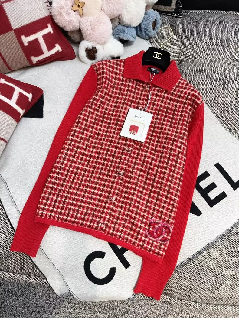 Chanel Chanel Red Check Sweater Jacket Size S / US 4 / IT 40 - 8 Thumbnail