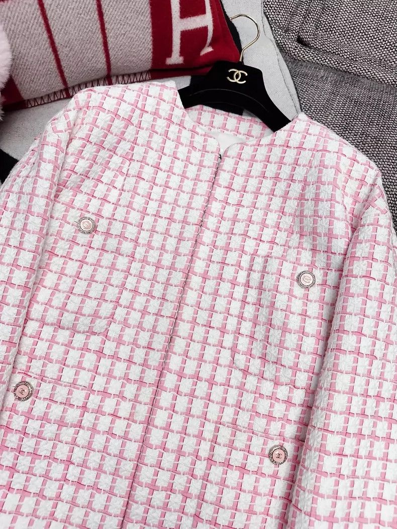 Chanel Chanel Pink and White Checkered Jacket Size S / US 4 / IT 40 - 2 Thumbnail