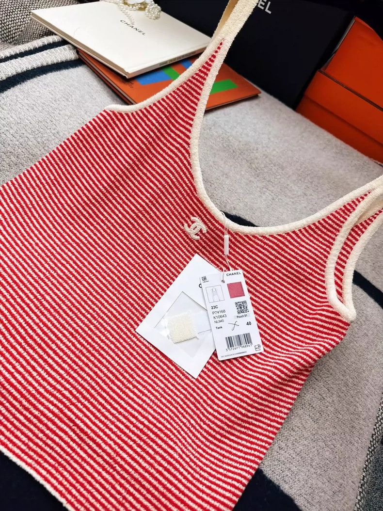 Chanel Chanel Pink Striped Tank Top with Tags Size L / US 10 / IT 46 - 3 Thumbnail