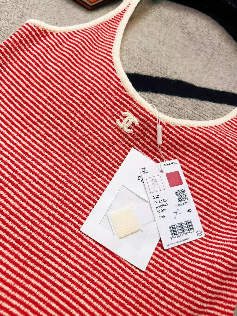 Chanel Chanel Pink Striped Tank Top with Tags Size L / US 10 / IT 46 - 2 Thumbnail
