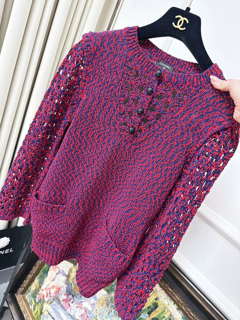 Chanel Chanel Berry Red and Navy Knitted Top Size M / US 6-8 / IT 42-44 - 3 Thumbnail