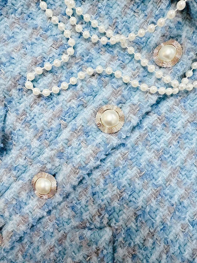 Chanel Chanel Blue Tweed Short Jacket with Pearls Size L / US 10 / IT 46 - 5 Thumbnail
