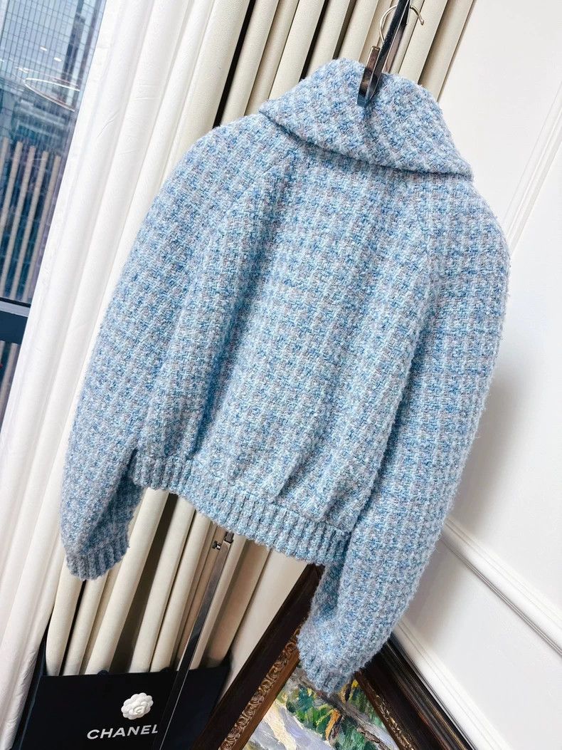 Chanel Chanel Blue Tweed Short Jacket with Pearls Size L / US 10 / IT 46 - 2 Thumbnail