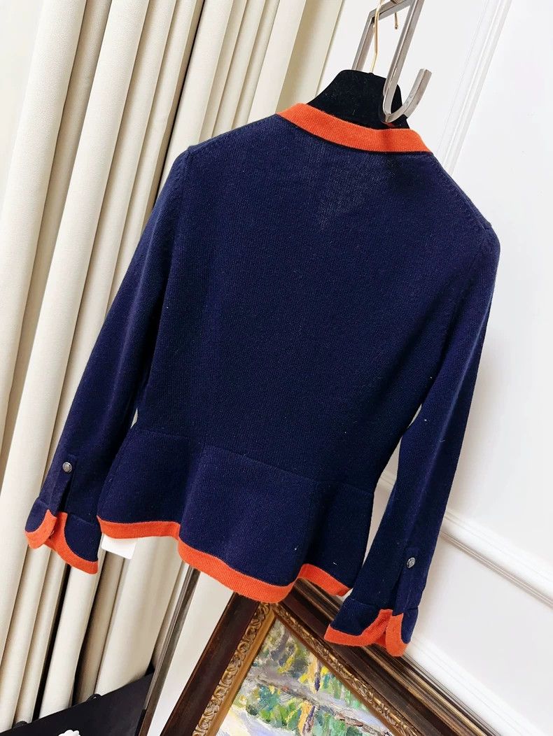 Chanel Chanel Navy Cardigan with Orange Accents Size S / US 4 / IT 40 - 2 Thumbnail