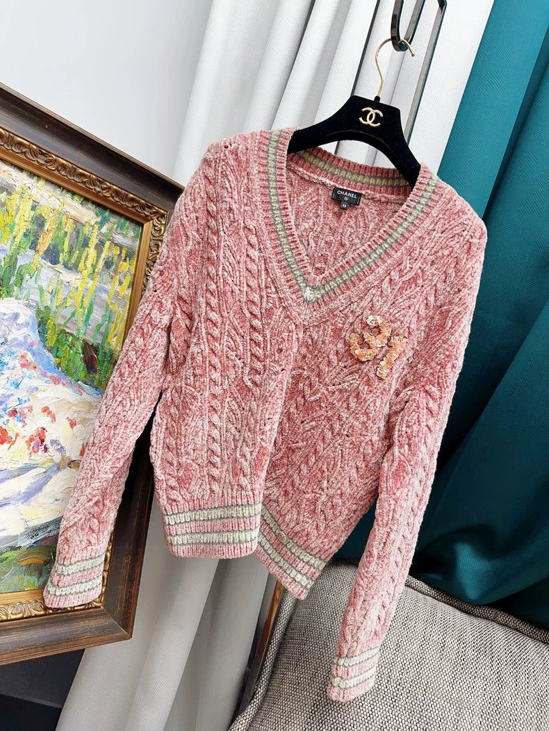 Chanel Chanel Pink Knitted Sweater with Letter Embroidery Size M / US 6-8 / IT 42-44 - 7 Thumbnail