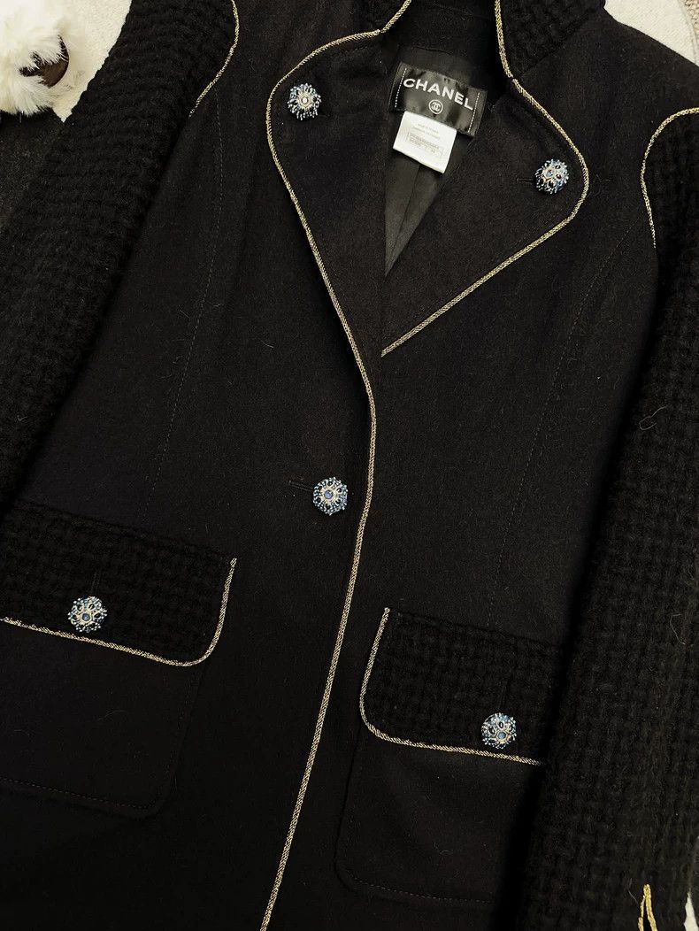 Chanel Chanel Black Long Coat with Gold Trim Size S / US 4 / IT 40 - 3 Thumbnail