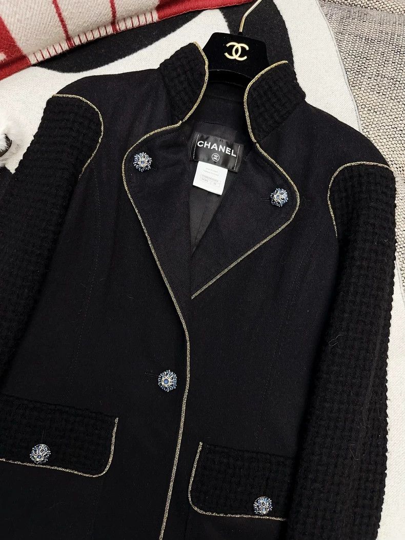 Chanel Chanel Black Long Coat with Gold Trim Size S / US 4 / IT 40 - 2 Thumbnail